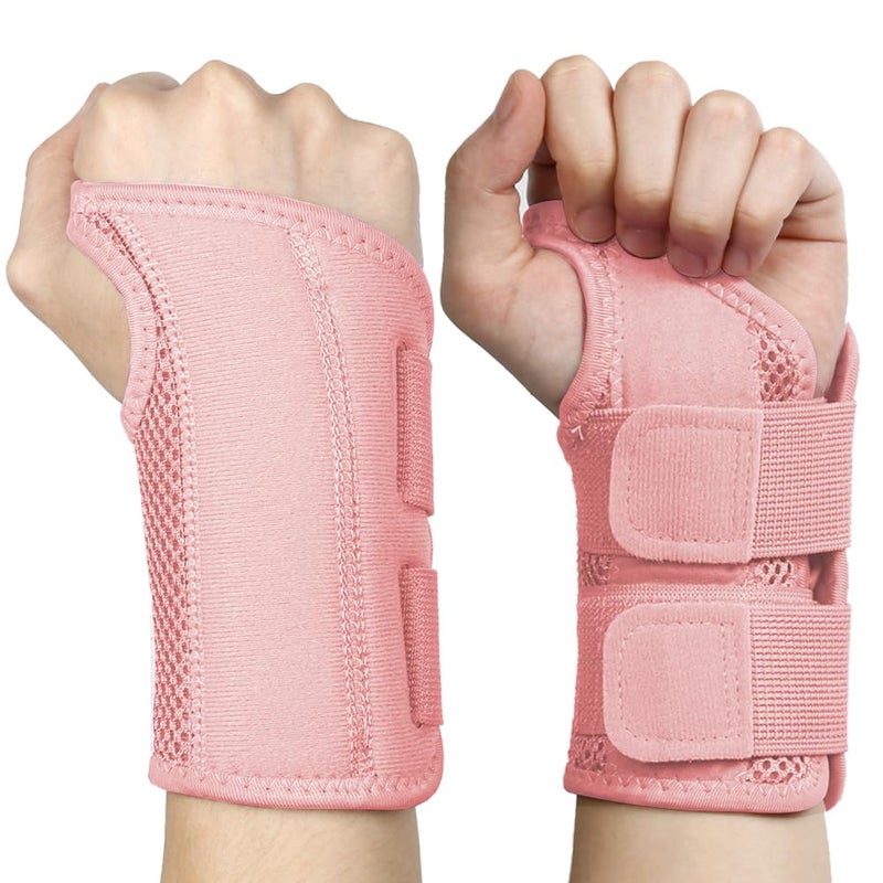 NuVigor Wrist Splints for Carpal Tunnel,Right Left Hand Support with Adjustable Straps for Men Women,Breathable Day Night Wrist Brace for Carpal Tunnel,Pain Relief(Pink,L/XL Right Hand)